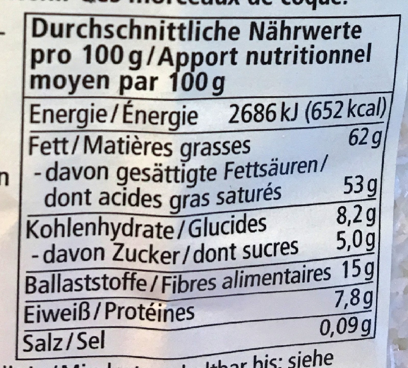 Naehrwerte Angaben Lebensmittel